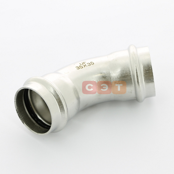 Угол 45° двухраструбный пресс нержавеющий  35 х 35  UniFitt